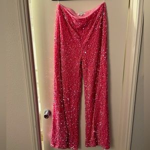 Beaded Sequin Wide Leg Pants